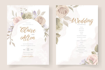 Beautiful hand drawn roses wedding invitation card set