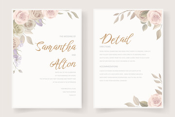 Beautiful hand drawn roses wedding invitation card set