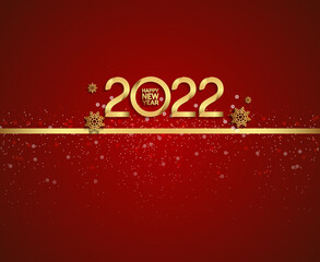 happy new year 2022 golden number with snowflake on red background