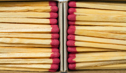 Matches in boxes close-up.