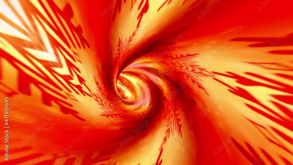 Aufkleber abstract loop orange red snowflakes tunnel rotation animation. 4k 3d art infinite loop science ficti