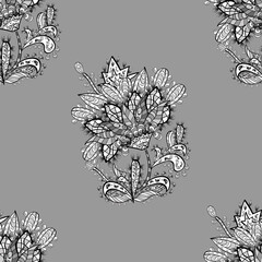 seamless pattern with white floral doodles elements