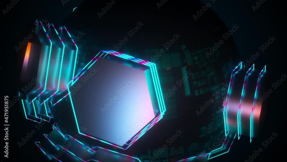 Poster digital geometric 3d render of shapes with abstract swirling lines and fractal debris. vibrant cyber