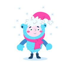 A fabulous Yeti in a Christmas hat and scarf.