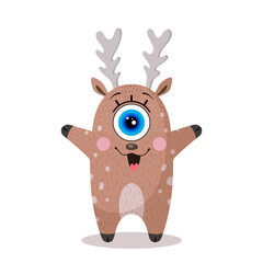 A joyful deer on a white background. One-eyed character