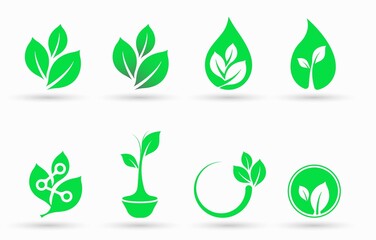 eco friendly creative green leaf logos set, green leaf ecology nature element vector icon