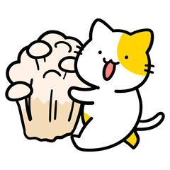 えのき茸を持ち運ぶかわいいねこの手書き風イラスト