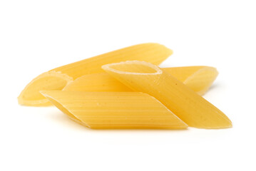 Italian pasta (Gomiti Rigati) on white background