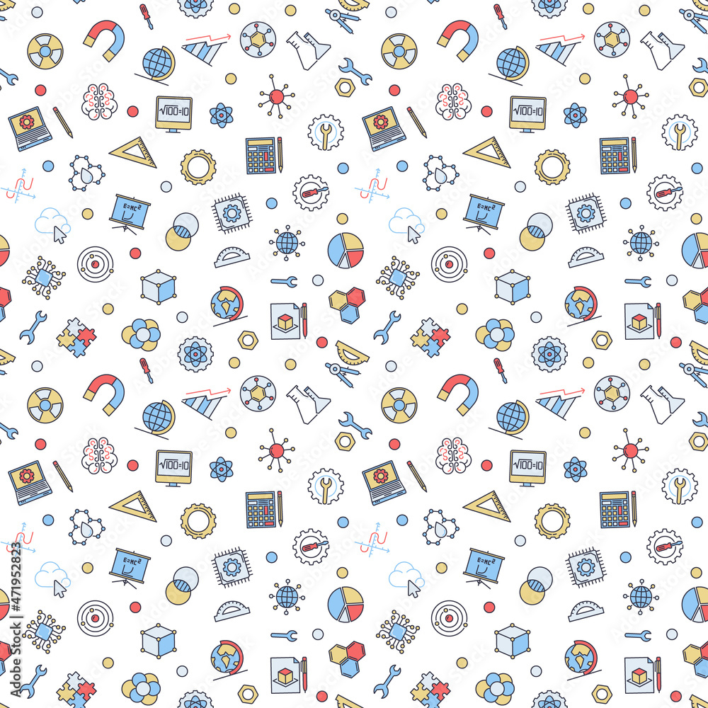 Poster stem - science and math vector concept colored seamless pattern