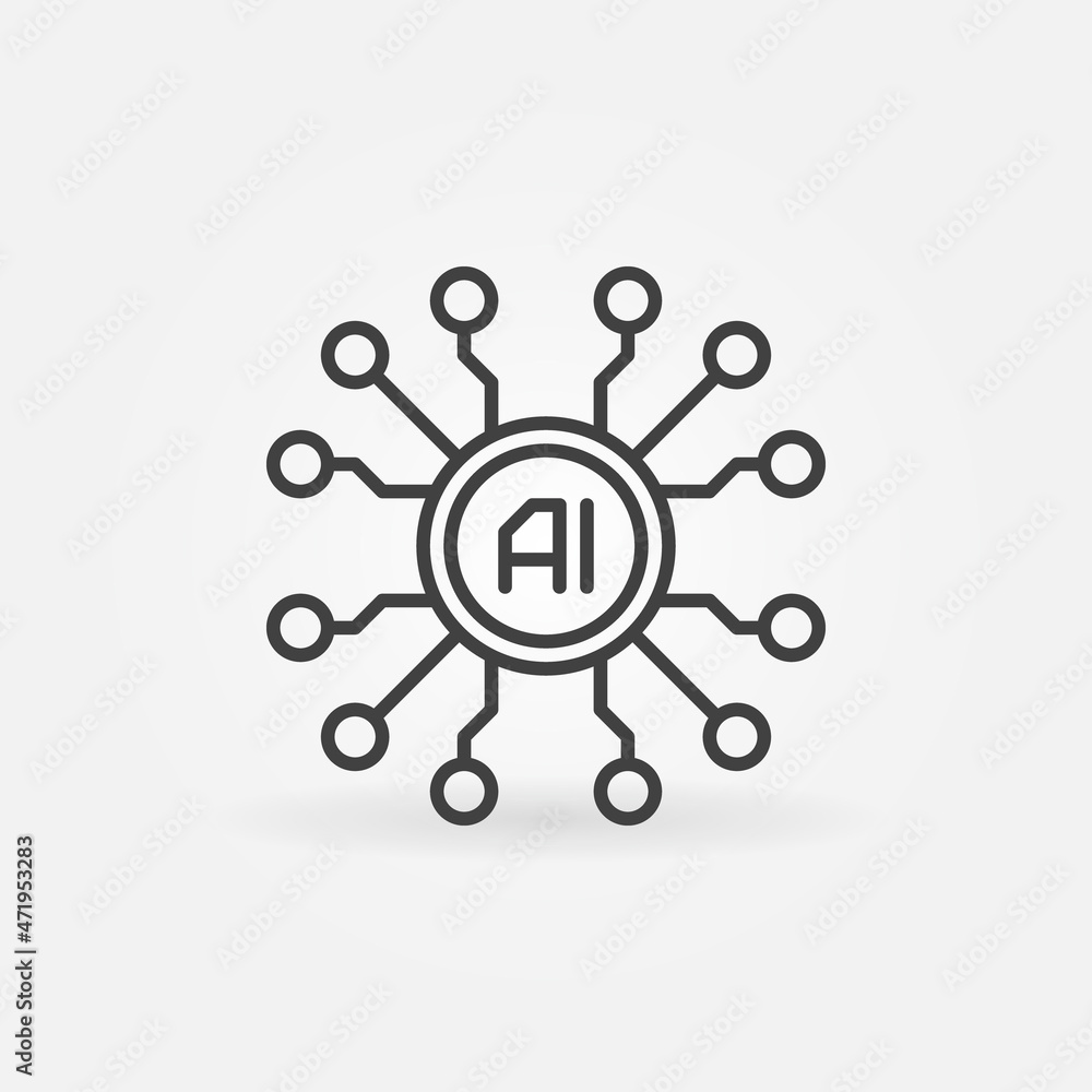 Poster ai cyberbrain thin line icon - vector artificial intelligence symbol