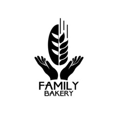 Bread and spikelet in hands icon for  bakery family business. Creative design. Logo Template