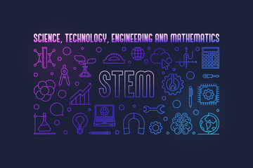 STEM outline horizontal banner vector modern illustration