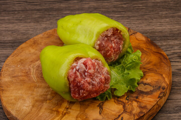 Raw stuffed bell pepper with meat