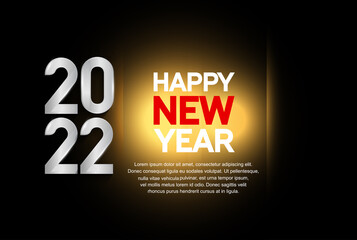 happy new year 2022 golden and silver number on glowing black background