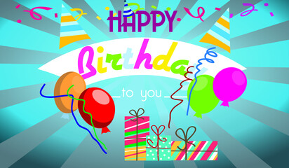 Happy birthday text with party element
