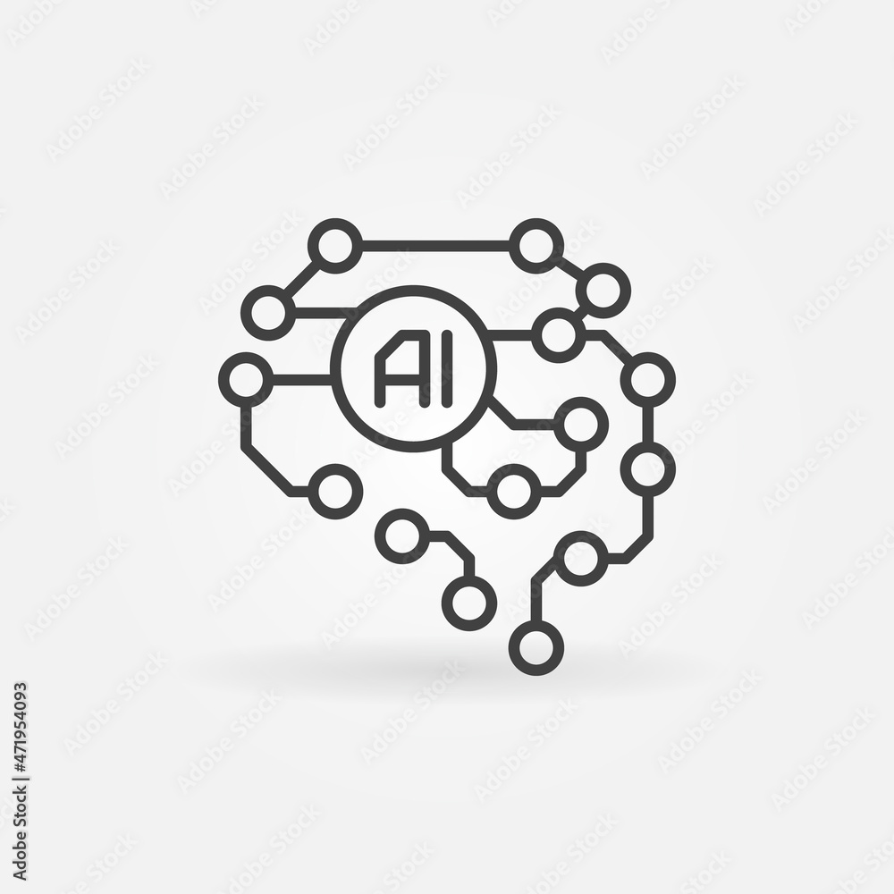 Poster ai brain outline icon - vector concept linear sign. side view
