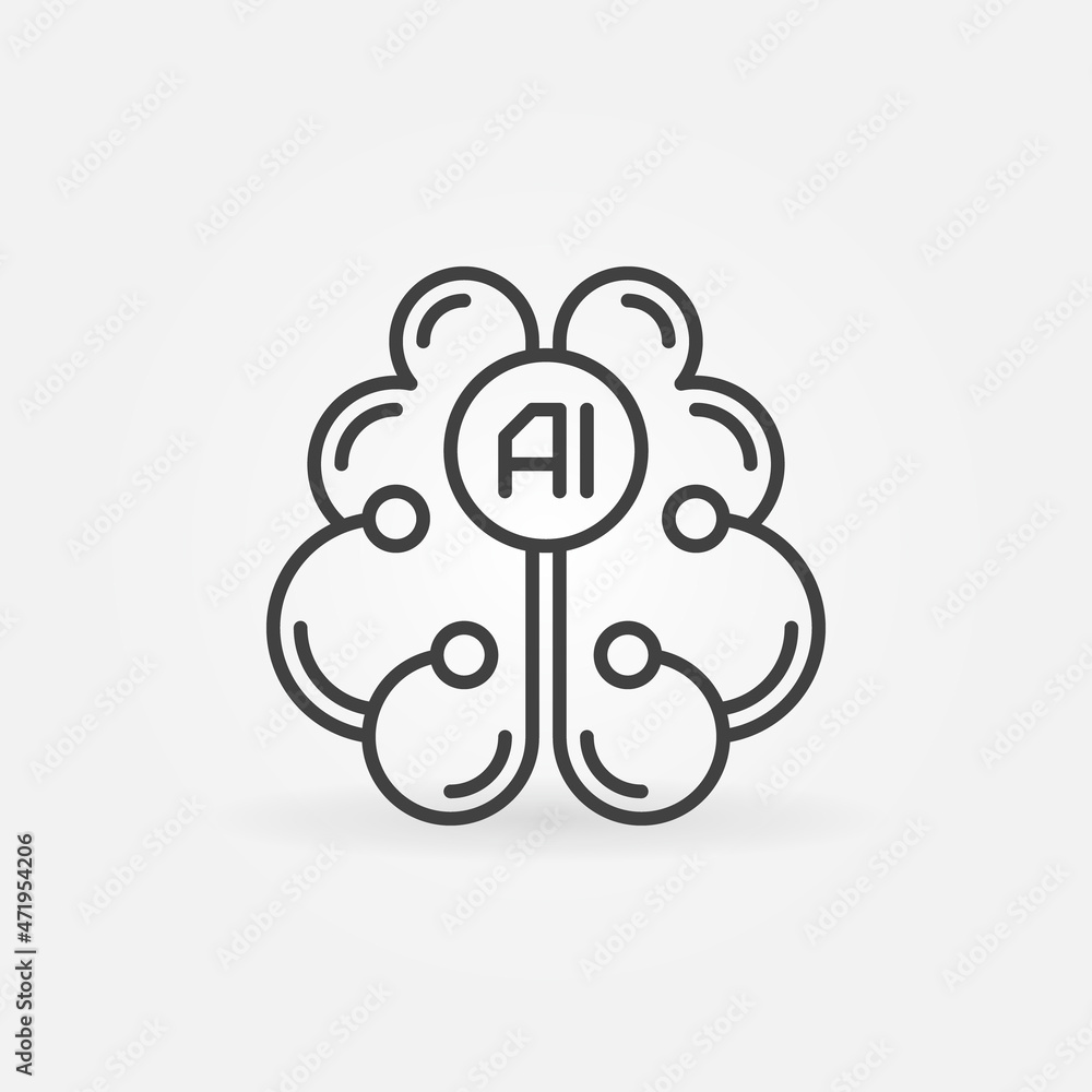 Poster ai brain thin line icon - vector deep learning concept symbol