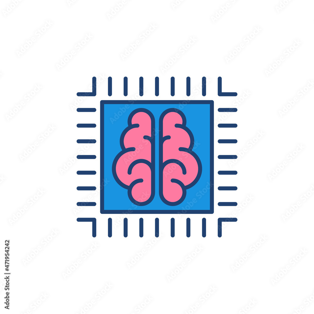 Poster ai processor or chip with brain colored vector icon