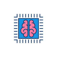 AI Processor or Chip with Brain colored vector icon