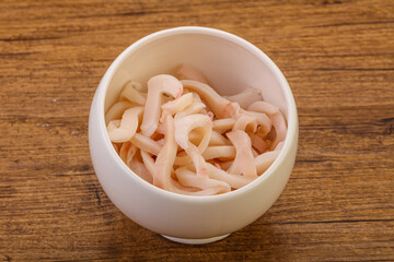 Marinated squid slices in the bowl