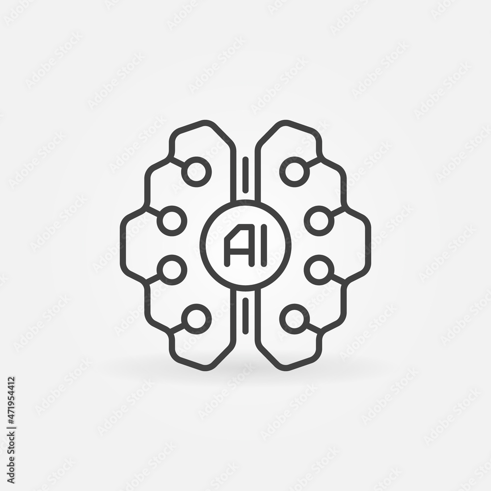 Poster digital ai brain line icon - vector artificial intelligence sign