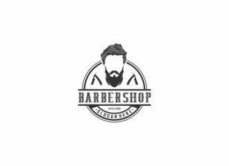 barbershop logo template, vector, icon in white background