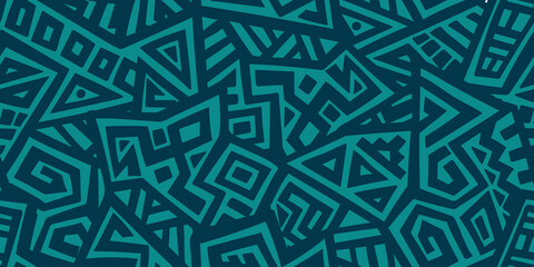 Unique Geometric Vector Seamless Pattern made in ethnic style. Aztec textile print. African traditional design. Creative boho pattern. Perfect for site backgrounds, wrapping paper and fabric design. - obrazy, fototapety, plakaty