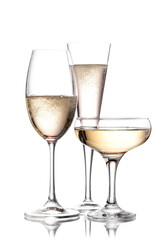 Three champagne glasses