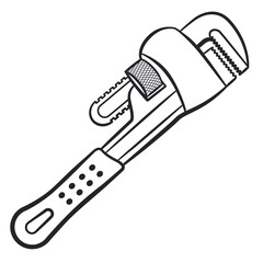 plumber wrench black contour illustration
