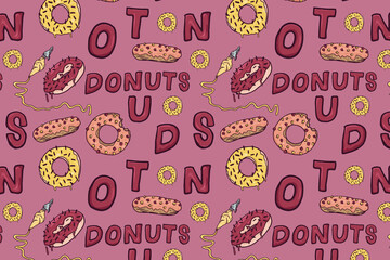 Donut pattern template design on purple background