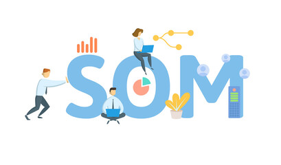SOM, Service Oriented Management. Concept with keyword, people and icons. Flat vector illustration. Isolated on white.