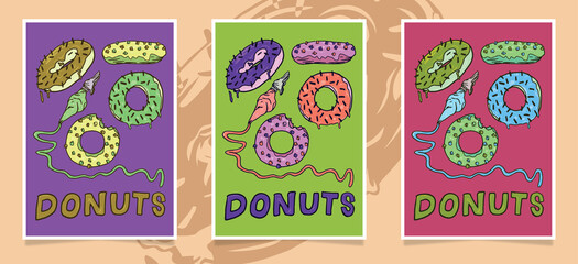 Donut poster template design with three different color variants