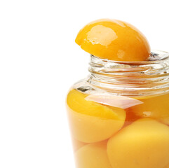 peaches in syrup on a white background 
