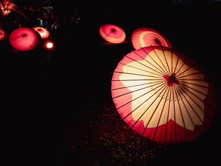 ライトアップされた傘