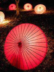 ライトアップされた傘