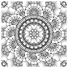 Mehndi flower for henna, mehndi, tattoo, decoration. Decorative ornament in ethnic oriental style, doodle ornament, outline hand draw. Coloring book page.