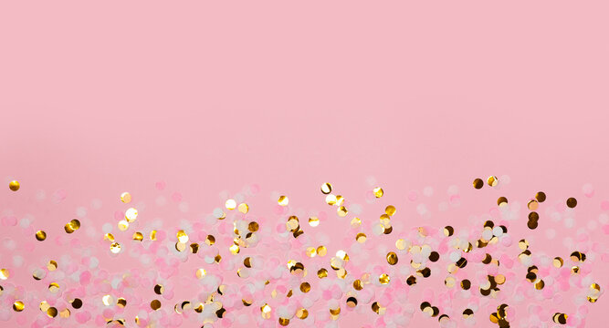 Pink confetti flat lay, valentine, birthday and mothers day concept