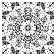 Mehndi flower for henna, mehndi, tattoo, decoration. Decorative ornament in ethnic oriental style, doodle ornament, outline hand draw. Coloring book page.