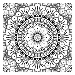 Mehndi flower for henna, mehndi, tattoo, decoration. Decorative ornament in ethnic oriental style, doodle ornament, outline hand draw. Coloring book page.