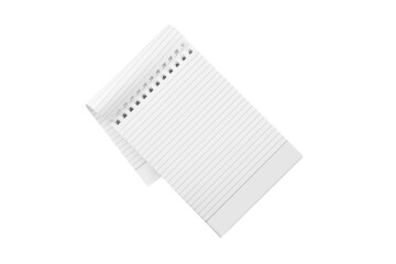 Open spiral notebook with blank lined paper sheets isolated on white background.
