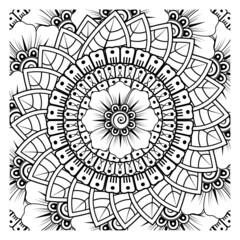 Mehndi flower for henna, mehndi, tattoo, decoration. Decorative ornament in ethnic oriental style, doodle ornament, outline hand draw. Coloring book page.