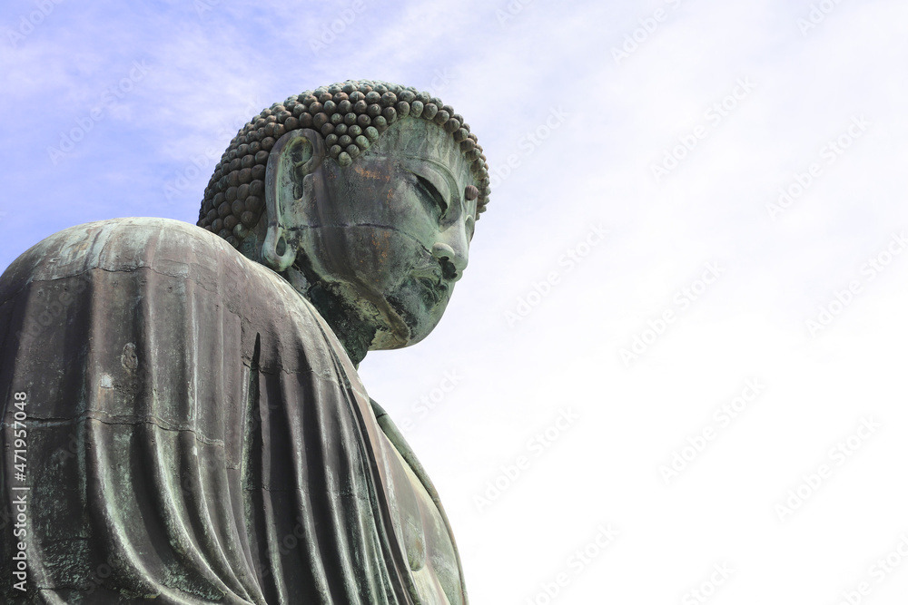 Poster bronze statue of the great buddha daibutsu, kotoku-in temple, kamakura, japan