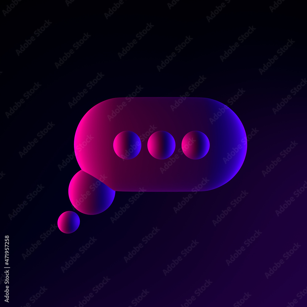 Poster neon round speech bubble icon. 3d rendering ui ux interface element. dark glowing symbol.