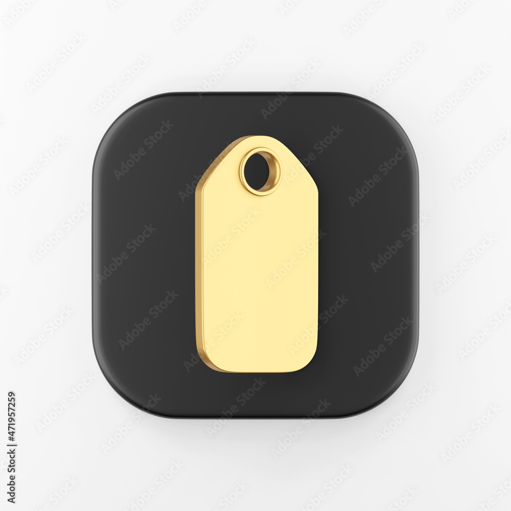 Poster Gold hang tag icon. 3d rendering black square key button, interface ui ux element.