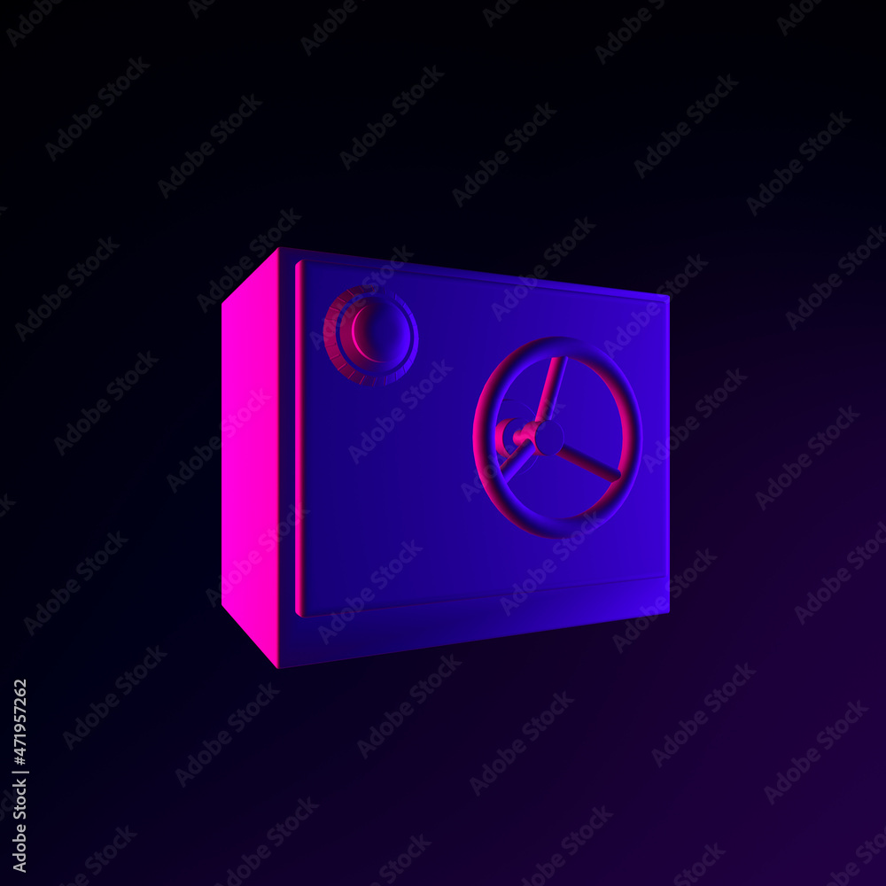 Poster neon safe icon. 3d rendering ui ux interface element. dark glowing symbol.