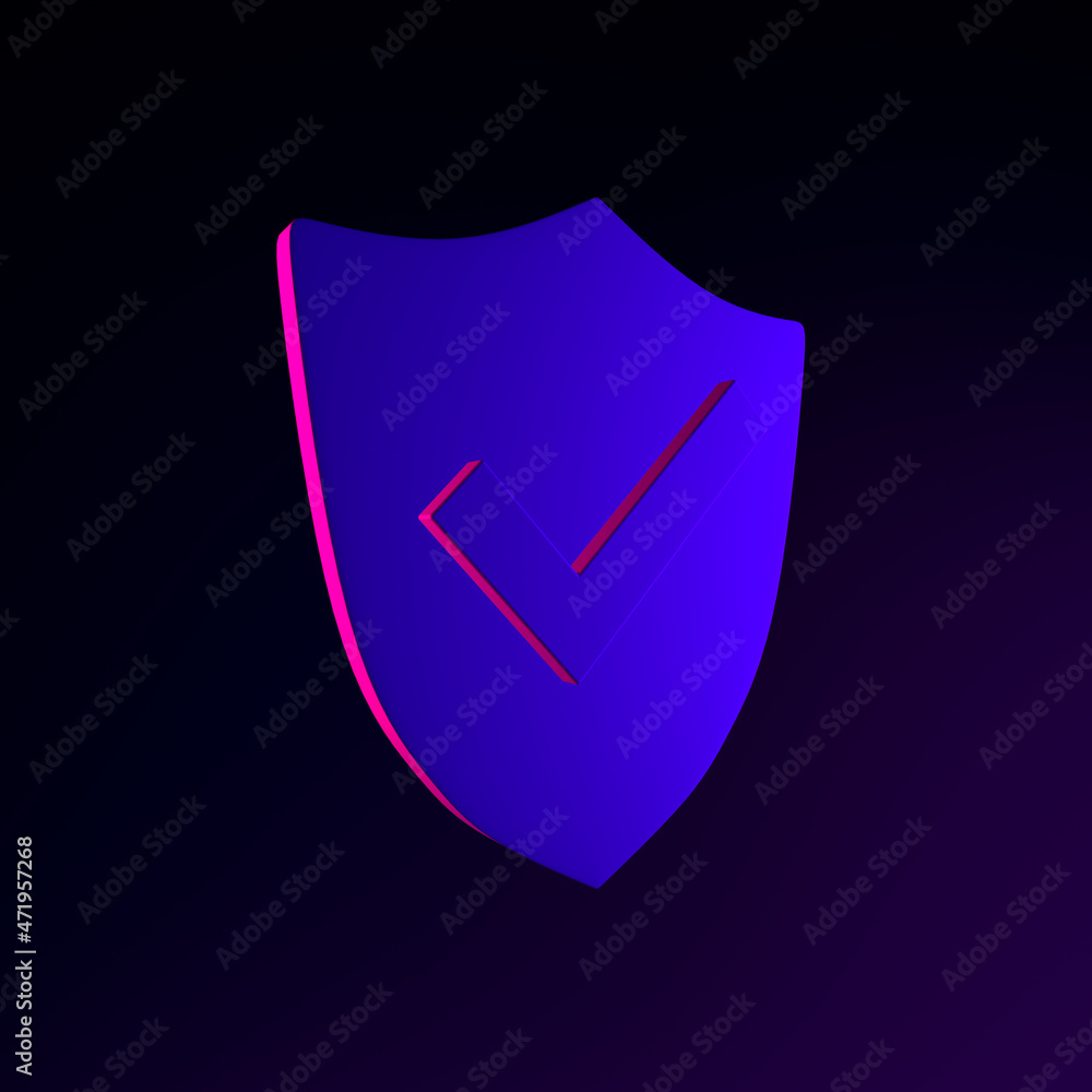 Poster neon shield icon. 3d rendering ui ux interface element. dark glowing symbol.