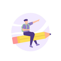 illustration of a student riding a flying pencil. back to school concept. go to school. education. flat cartoon style. vector design