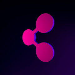 Neon share icon in flat style. 3d rendering ui ux interface element. Dark glowing symbol.
