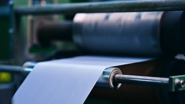 Rolling cellulose for diapers production. Producing of pampers technology.