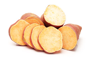 slices of sweet potato on white.